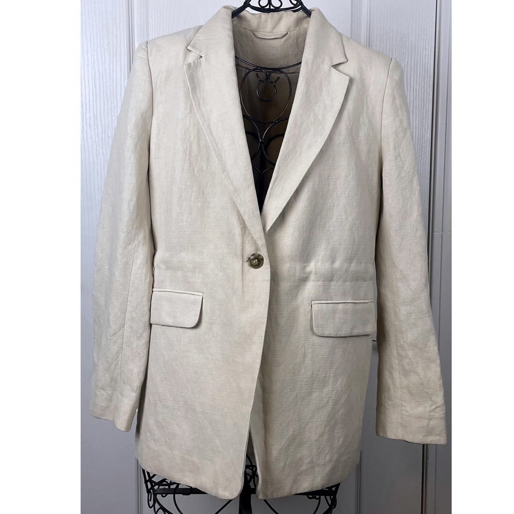 & Other Stories Stockholm Atelier Tapered Linen Blazer Beige 36 US 4 Drawstring